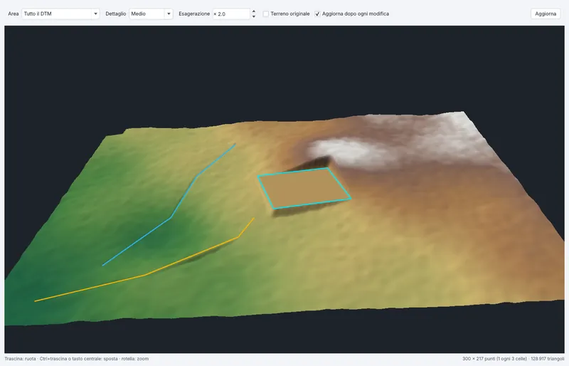 Vista 3D del DTM modificato